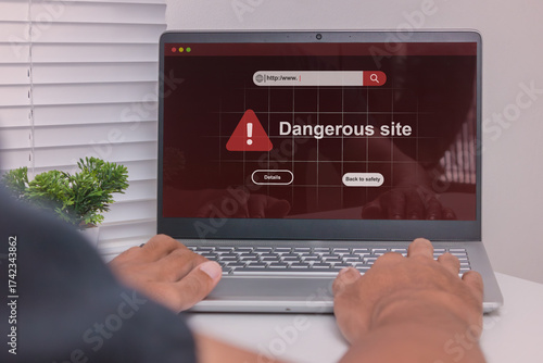 Cuadro en lienzo Dangerous site warning on laptop computer