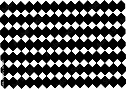 Bold black and white seamless pattern with diamond shapes forming horizontal stripes. Modern geometric background ideal for fabric, wallpaper, and graphic design.
