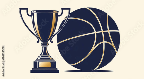 A shining golden sports trophy and award, the prize for a champion winner's success, victory and achievement