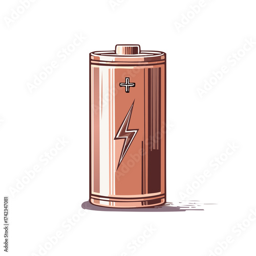 Battery Cell Metallic Rose Gold with Lightning Bolt Symbol Energy Concept Rechargeable Power Source Electrochemistry Illustration