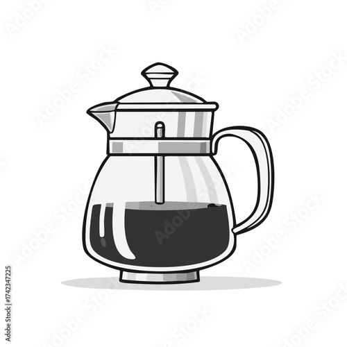 Coffee pot illustration with black coffee and handle on a white background