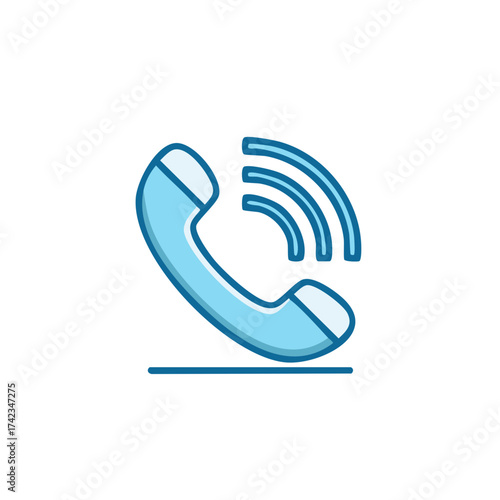 Blue Telephone Handset Icon with Signal Waves for Communication and Contact