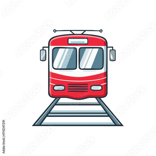 Cute Cartoon Red Train Isolated On White Background Transportation Vector Design