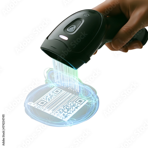 Barcode scanner scanning product transparent background