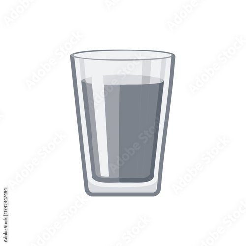 Minimalist illustration of cool refreshing water in a glass, hydrating beverage, isolated drink, simple liquid container, plain drinking vessel, thirst quenching.