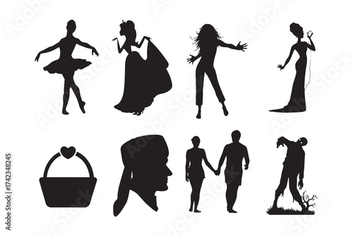 Fitness and Nature Silhouettes Vector Set