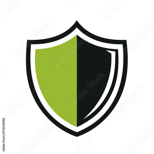 Green and Black Shield, Protection Icon, Safety Symbol Design