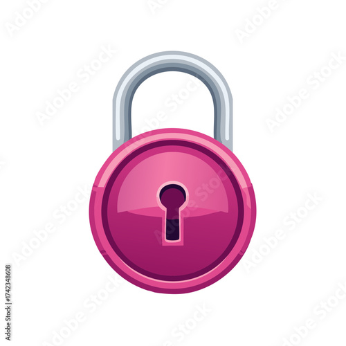 Glossy pink round padlock with a metallic shackle representing security, love, privacy, and secrets