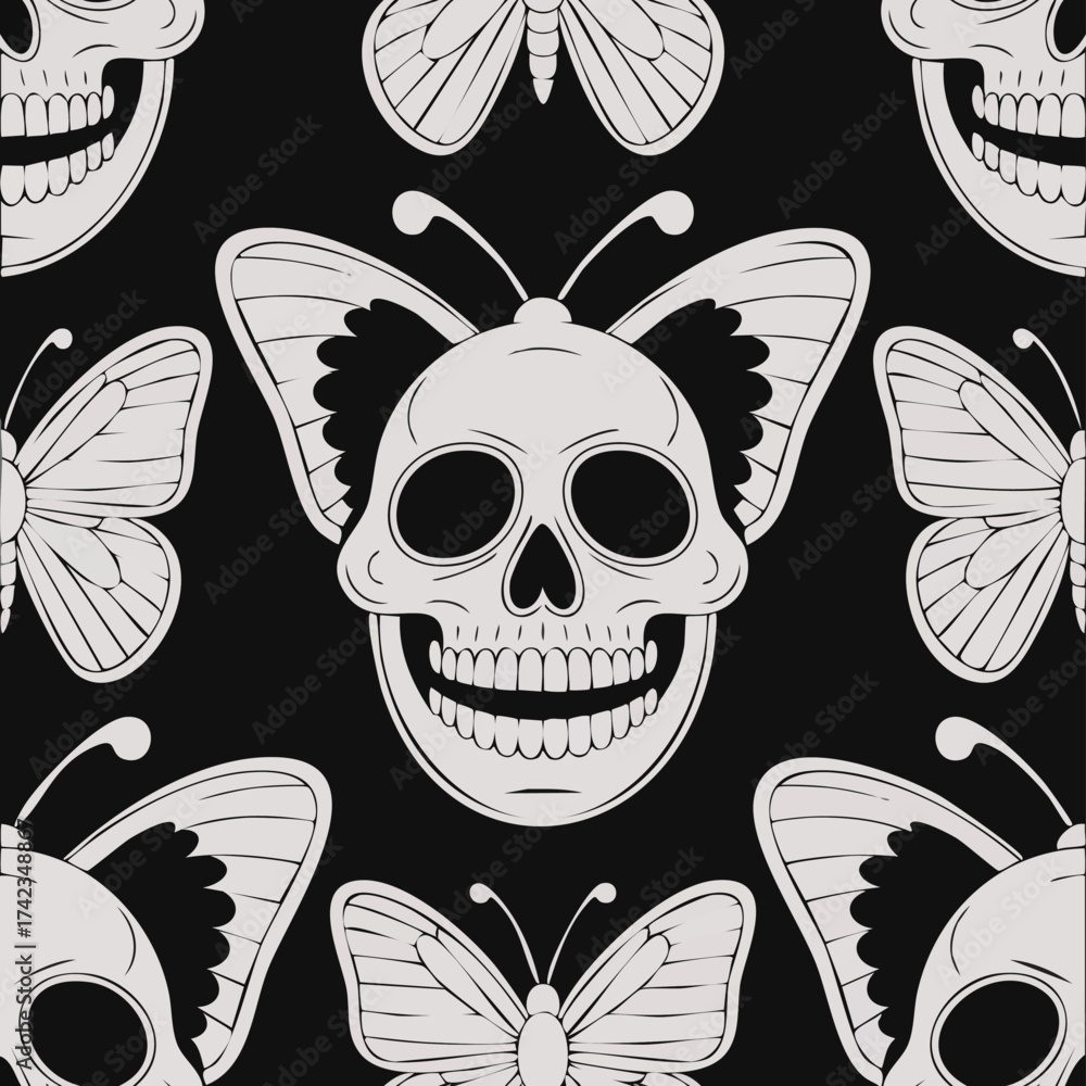 Fototapeta premium Skull Butterfly Seamless Pattern