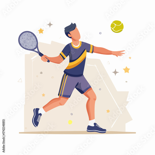 Tennis player hitting ball with racket on court during match, showcasing athleticism and focus in dynamic action.