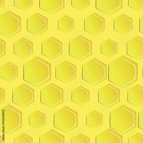 Seamless hexagon pattern with honeycomb. Vector illustration, geometric texture. Design for invitation, cards, textile, fabric. Doodle style.