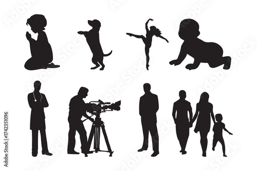 Family, Children, and Professional Silhouettes Vector Collection