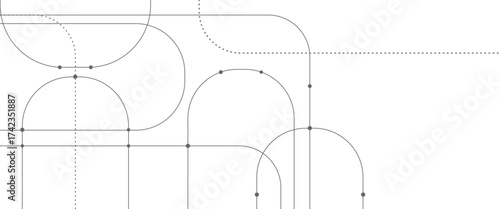 Vector abstract technology tech line with crossed lines and dots.