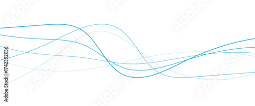 Vector abstract blue flowing wave lines on white background