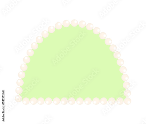 Arch shape green frame painting isolated on transparent background. Perl frame. Silver beads frame for decoration. Chain vector illustration