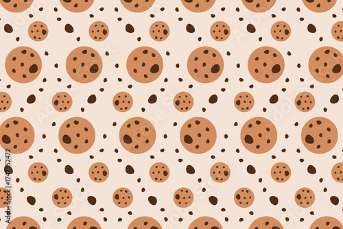 Seamless Chocolate Chip Cookie Pattern on light brown Background