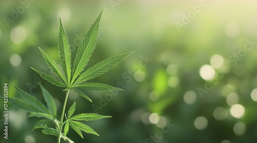 Lush cannabis plant with nature background for medical herb or agriculture concept