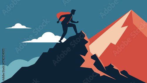 Motivational Mountain Climber Illustration for Success and Achievement