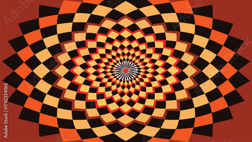 Optical Illusion Spiral Pattern in Warm Orange and Red Tones