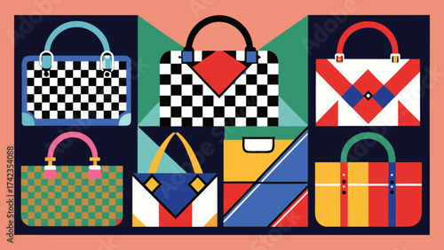 Colorful Handbag Collection with Geometric Patterns and Modern Style