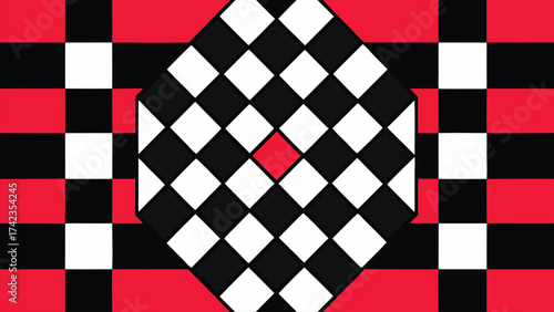 Bold Red and Black Checkerboard Geometric Abstract Background