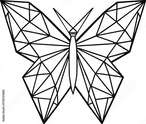 Abstract geometric butterfly composed of triangles with vibrant colors isolated on white background isolated on transparent background