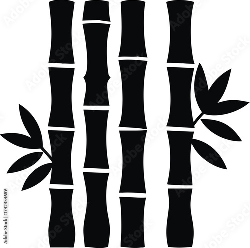 Vertical bamboo grove with slender trunks and lush green leaves isolated on white background isolated on transparent background