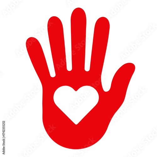 Red hand with heart cutout