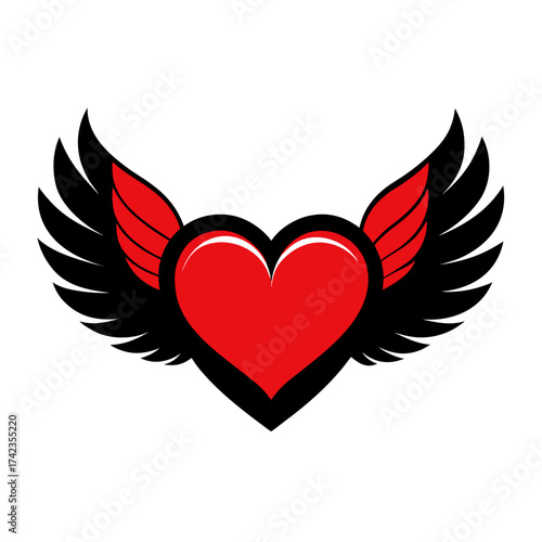 Red heart with black wings