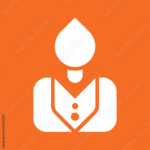 White icon of a person in a vest on orange background