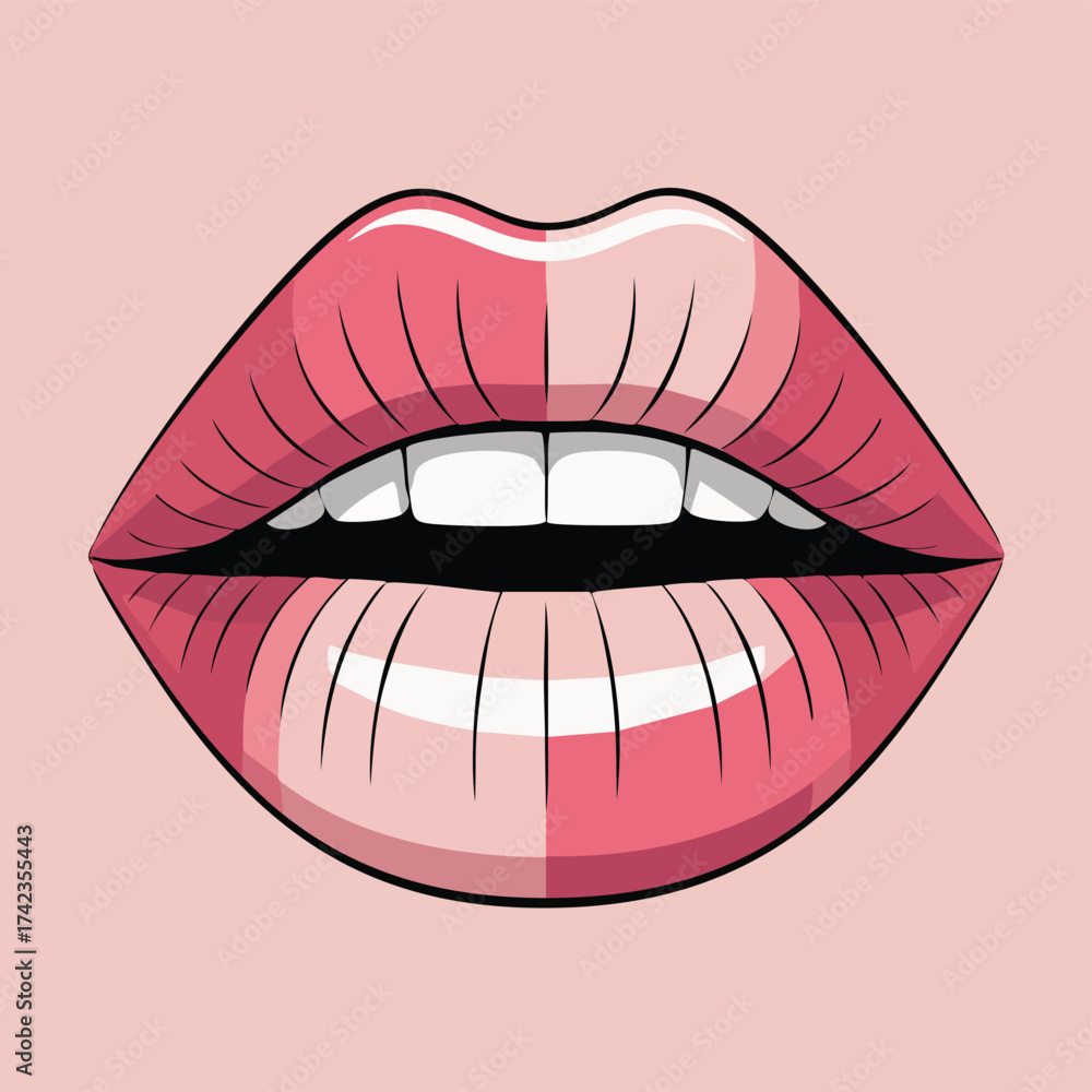 Obraz premium Vector Image of Sensual Pink Lips and White Teeth on a Light Pink Background