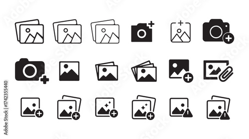 Photo add and upload flat icon pack