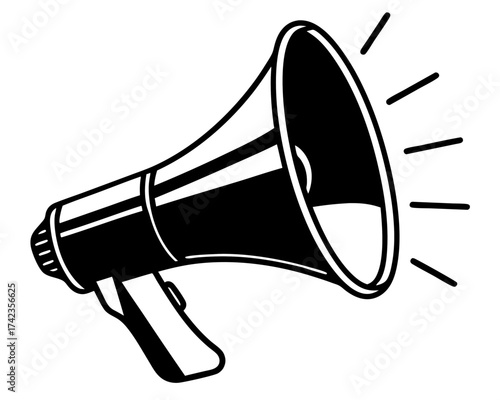 Black and white illustration of a megaphone