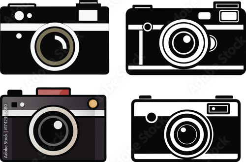 Classic camera illustrations in black and white