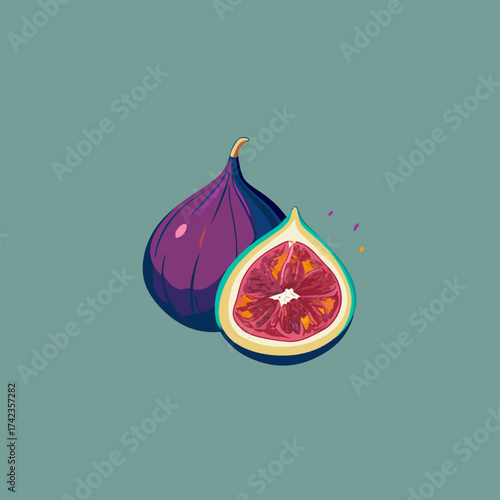 Abstract Fig Fruit Illustration with Half Slice on Solid Background