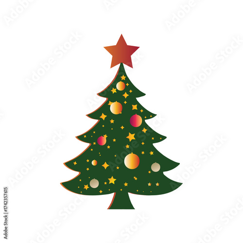 "Festive Christmas Tree with Ornaments and Star | Holiday Decor Illustration"