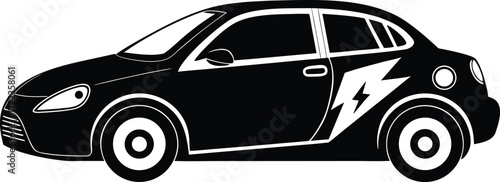Electric vehicle silhouette with lightning bolt
