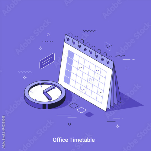 Isometrci vector illustration with office timetable calendar event scheduling for efficient time management. Business schedule planning and organization.
