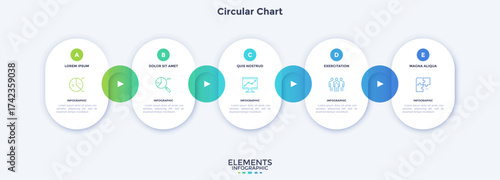 Informative circular process infographic chart for business startup demonstration. Privacy online infochart with thin line icons. Instructional graphics with 5 steps sequence design for web pages