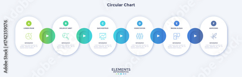 Informative circular process infographic chart for business startup demonstration. Privacy online infochart with thin line icons. Instructional graphics with 6 steps sequence design for web pages