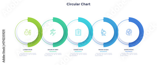 Informative circular process infographic chart for business startup demonstration. Privacy online infochart with thin line icons. Instructional graphics with 5 steps sequence design for web pages