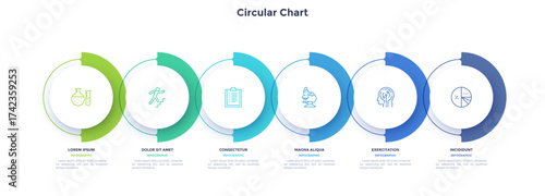 Informative circular process infographic chart for business startup demonstration. Privacy online infochart with thin line icons. Instructional graphics with 6 steps sequence design for web pages