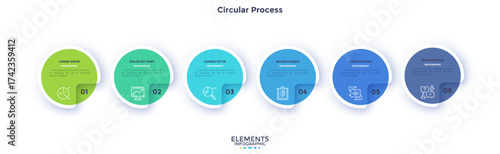 Informative circular process infographic chart for business startup demonstration. Privacy online infochart with thin line icons. Instructional graphics with 6 steps sequence design for web pages