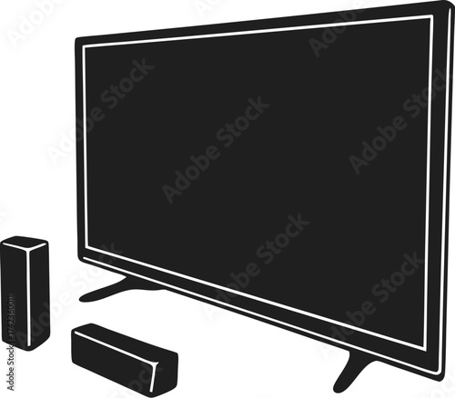 Modern television screen, accompanied by two speakers, offering an immersive experience