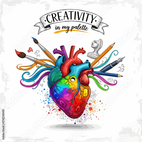 Vivid heart vector creative tools artists palette inspiration concept design