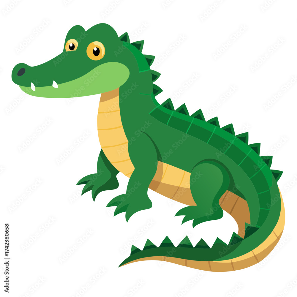 Fototapeta premium Vector art of cartoon illustration of a green crocodile, ideal for educational materials, childrens books, and playful designs