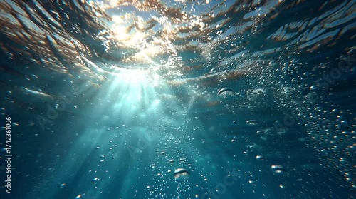 Sunlight Rays Underwater – Dreamy Blue Ocean Scene in 4K