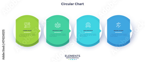 Informative circular process infographic chart for digital technology demonstration. Modern infochart with thin line icons. Instructional graphics with 4 steps sequence design for web pages