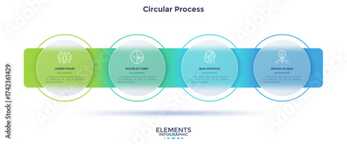Informative circular process infographic chart for business startup demonstration. Privacy online infochart with thin line icons. Instructional graphics with 4 steps sequence design for web pages.