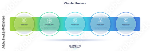 Informative circular process infographic chart for business startup demonstration. Privacy online infochart with thin line icons. Instructional graphics with 5 steps sequence design for web pages.